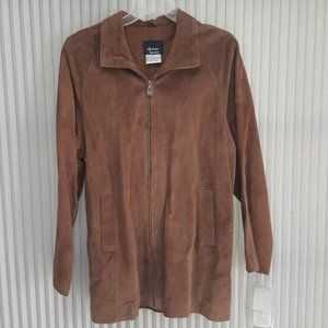 Women's Dennis Basso Brown Suede Leather Coat with Zipper Size Small With Tags